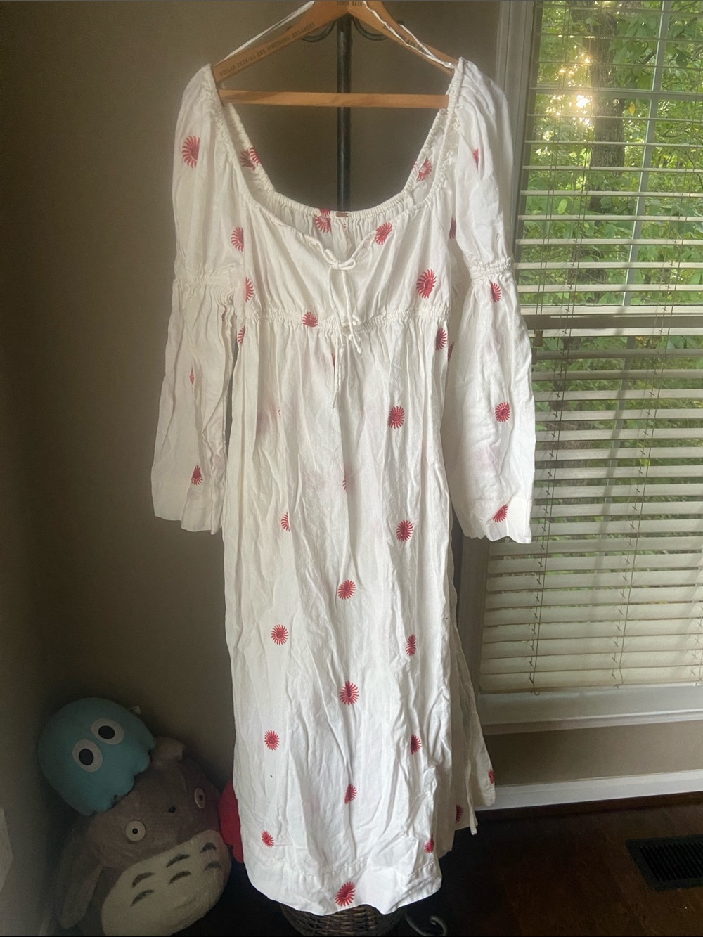 NWOT Free People Emory Embroidered Midi Dress Ivory Combo Sz L Long Sleeve - Picture 1 of 9
